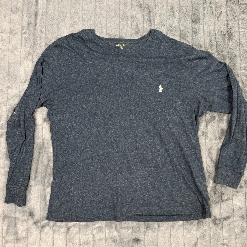 Polo Ralph Lauren Mens L Long Sleeve Pocket T-Shirt Navy Blue Heather Cotton